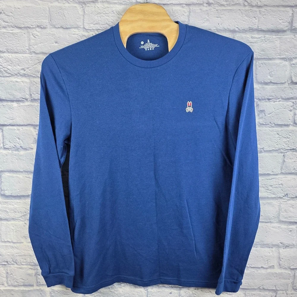 Psycho Bunny Men Blue Waffle Knit Long Sleeve Thermal Shirt Logo Size XL - Picture 2 of 6